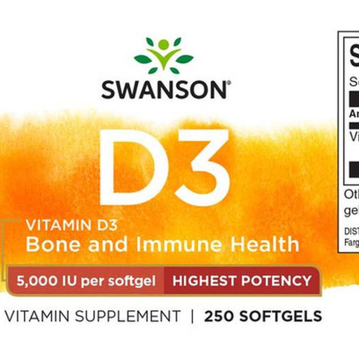 SWANSON - Vitamina D3 Highest Potency 5.000 iu 250 Softgel