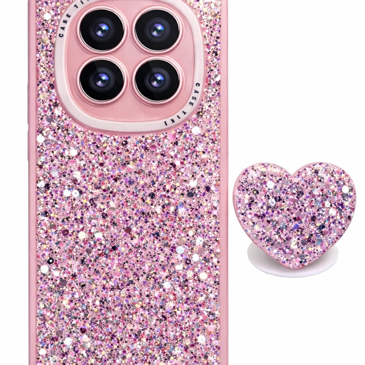 GENERICO - CARCASA PARA HONOR MAGIC 7 LITE GLITTER BRILLO ROSA CON POP SOCKET