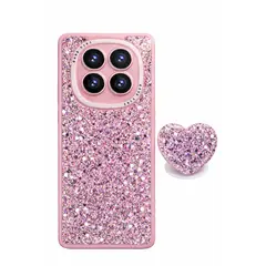 GENERICO - CARCASA PARA HONOR MAGIC 7 LITE GLITTER BRILLO ROSA CON POP SOCKET