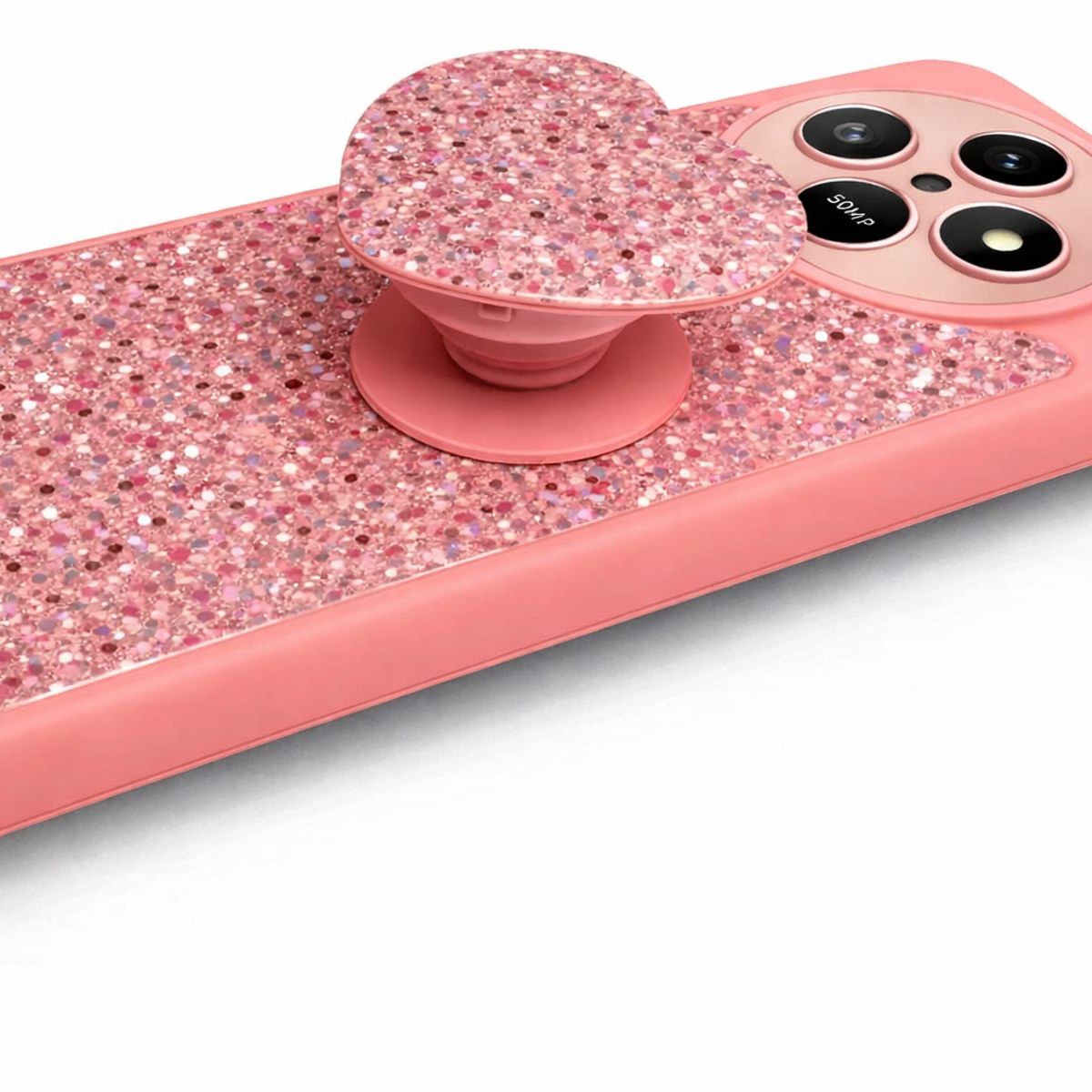 GENERICO - CARCASA PARA HONOR MAGIC 7 LITE GLITTER BRILLO ROSA CON POP SOCKET