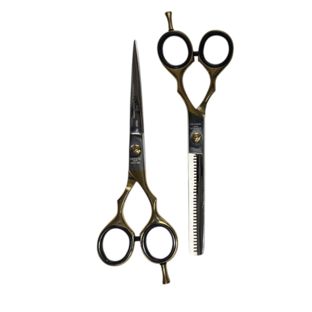HENBOR - Set Tijera Henbor Italana Microdentada Y Esculpidora Dorado
