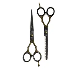 HENBOR - Set Tijera Italana Microdentada Y Esculpidora Dorado