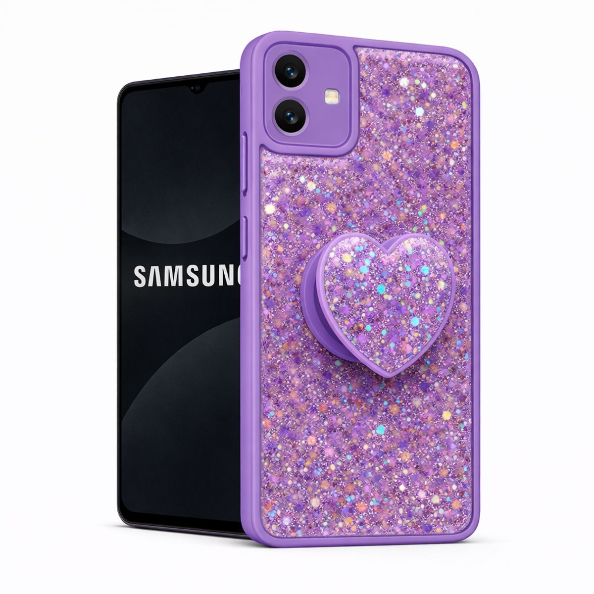 GENERICO - CARCASA PARA SAMSUNG A07 GLITTER BRILLO LILA CON POP SOCKET