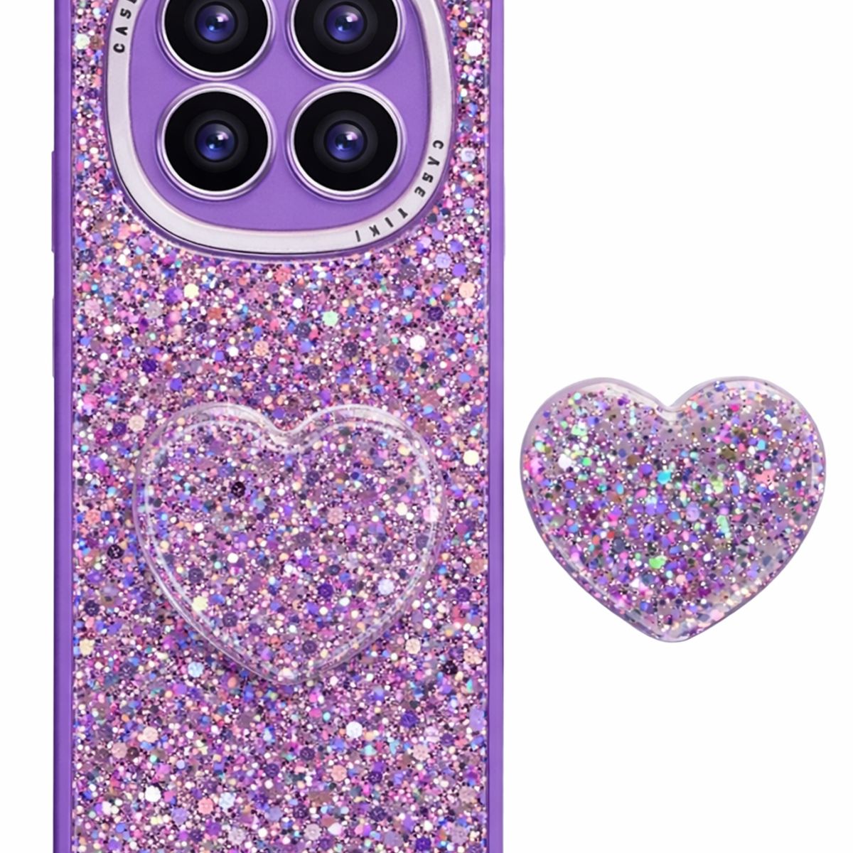 GENERICO - CARCASA PARA HONOR MAGIC 7 LITE GLITTER BRILLO LILA CON POP SOCKET