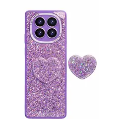 GENERICO - CARCASA PARA HONOR MAGIC 7 LITE GLITTER BRILLO LILA CON POP SOCKET