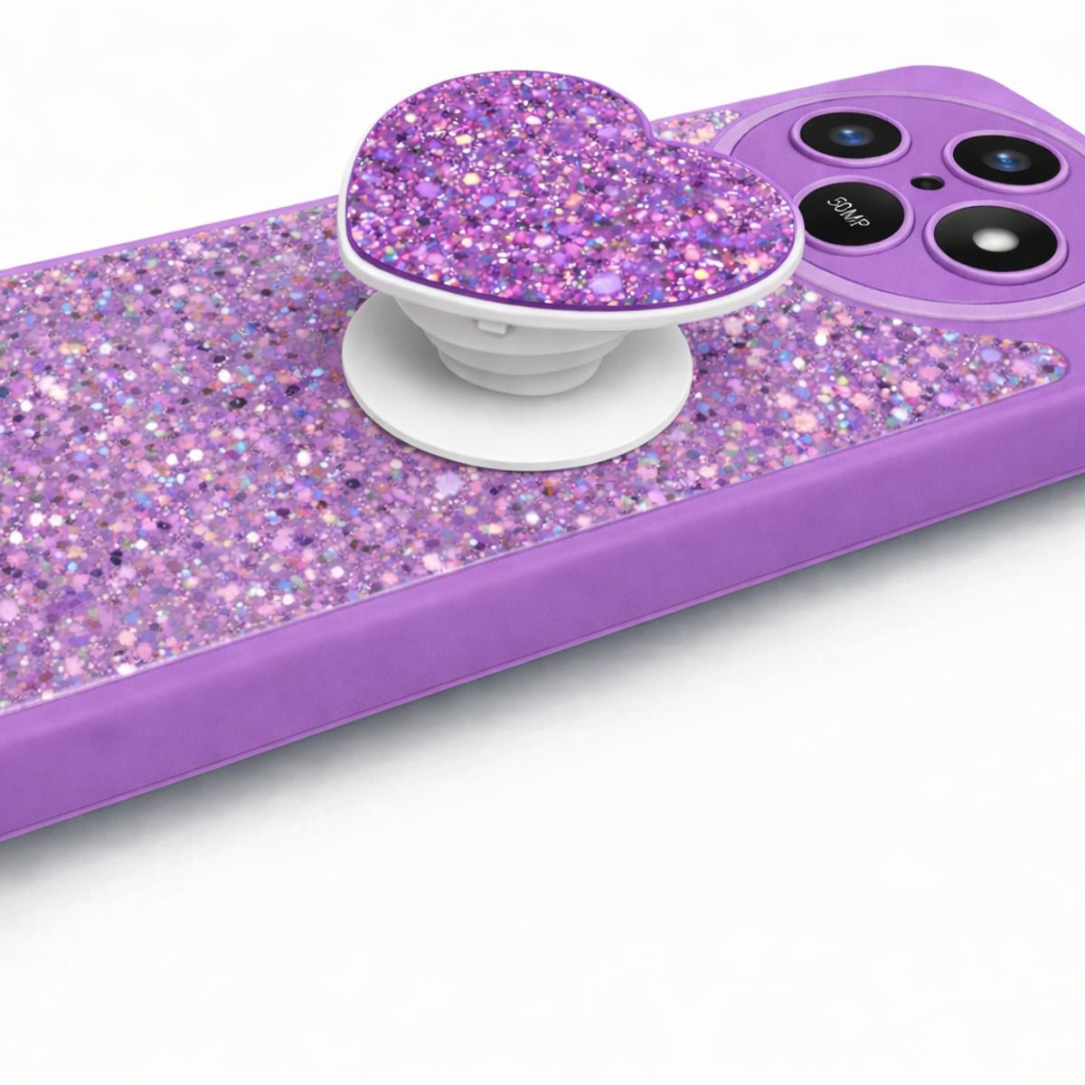GENERICO - CARCASA PARA HONOR MAGIC 7 LITE GLITTER BRILLO LILA CON POP SOCKET
