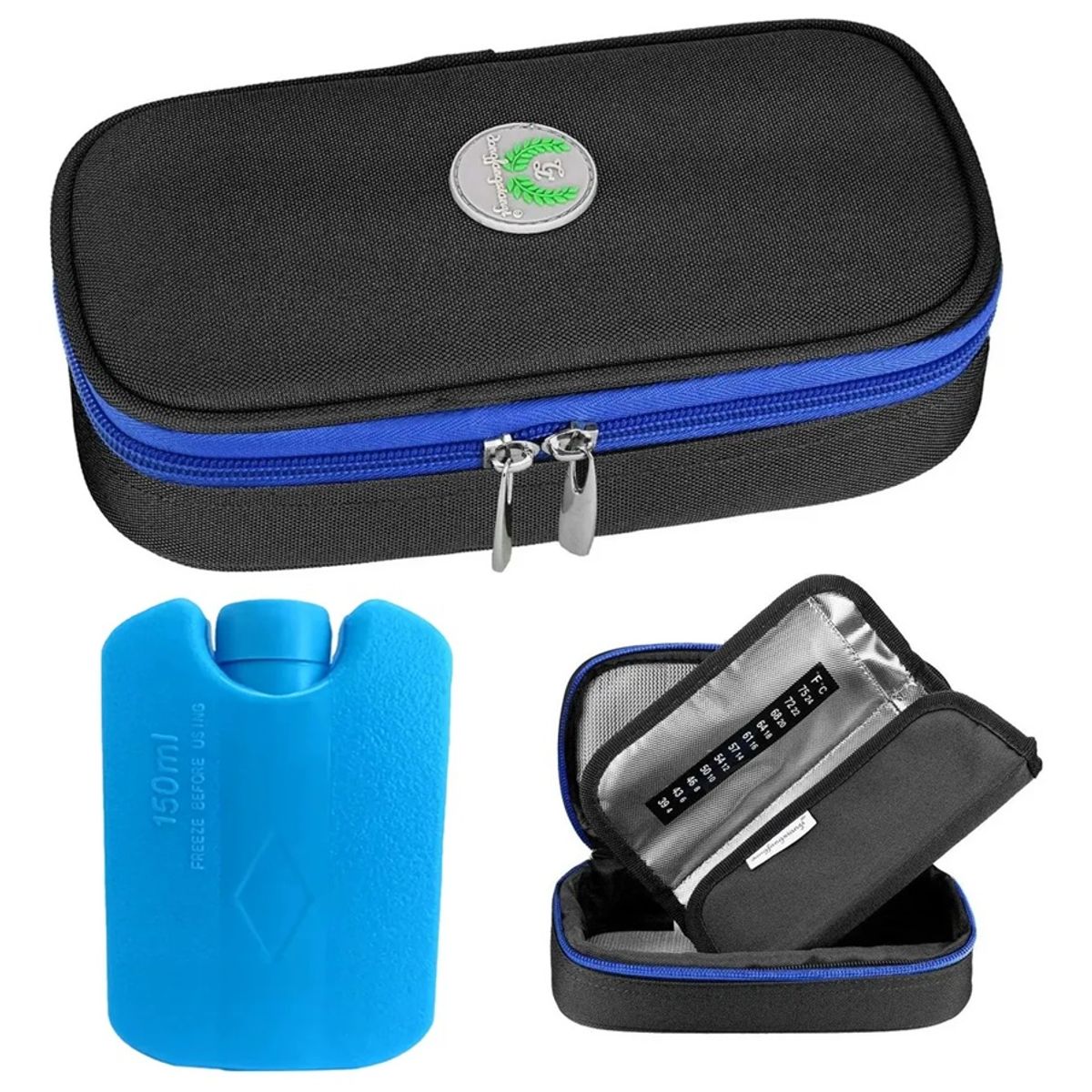 ONEDER - Bolso Estuche De Viaje Cooler Porta Insulina Diabéticos Oneder Tela Azul-Negro