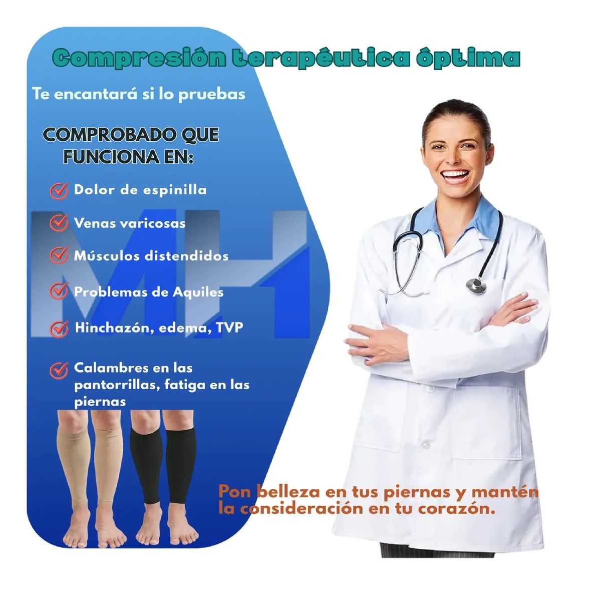 GENERICO - Calcetines De Compresion Venosa 20-25 Mmhg Para Pantorrillas Negro M