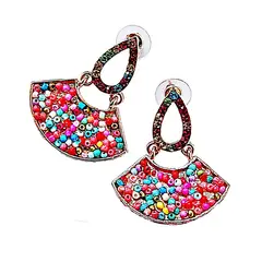 VIVAFELICIA - Aros Mostacillas Abanico Fucsia