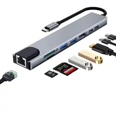 GENERICO - Adaptador Hub Usb Tipo C 8 En 1 Con Rj45 Para Mac, Windows