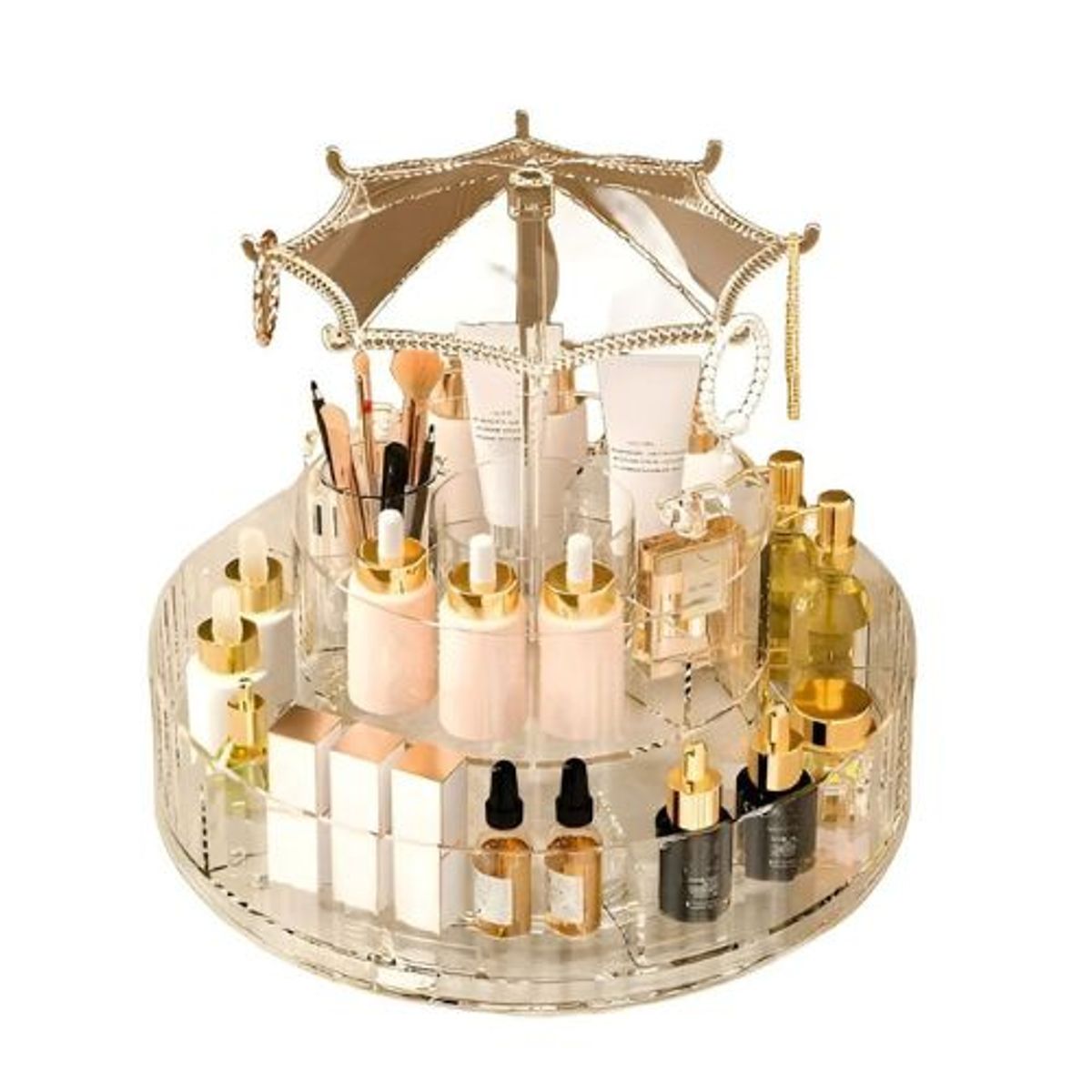 GENERICO - Organizador Para Maquillaje Giratorio 360 2 Niveles Transparente