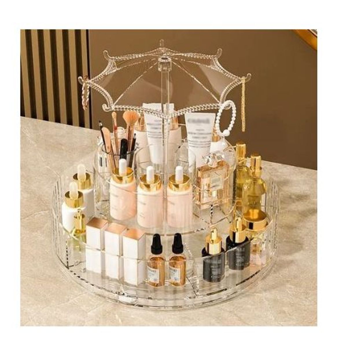 GENERICO - Organizador Para Maquillaje Giratorio 360 2 Niveles Transparente