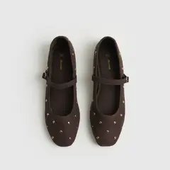 LOUNGE - Zapato Ballerina Suede Café Tachas