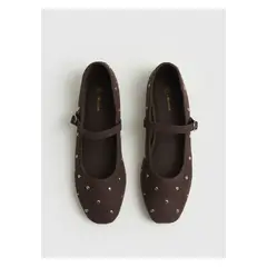 LOUNGE - Zapato Ballerina Mujer Suede Café Tachas