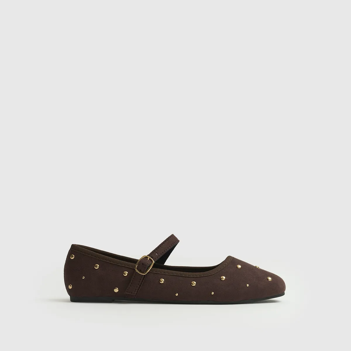 LOUNGE - Zapato Ballerina Suede Café Tachas LOUNGE