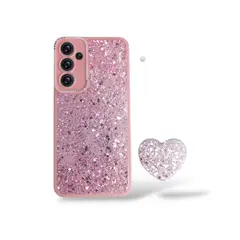 GENERICO - CARCASA PARA SAMSUNG S25 FE GLITTER BRILLO CON POP SOCKET COLOR ROSA