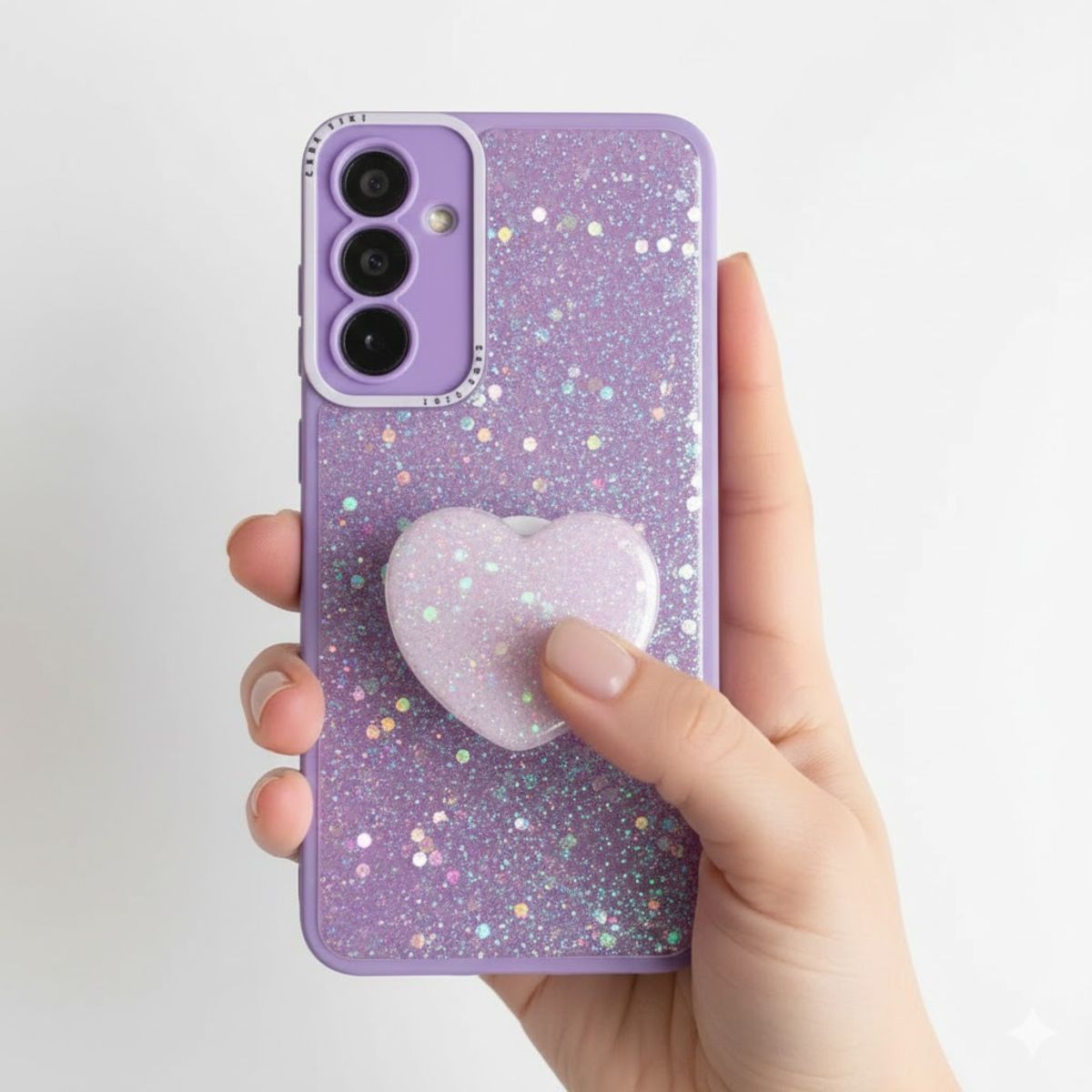 GENERICO - CARCASA PARA SAMSUNG S25 FE GLITTER BRILLO LILA CON POP SOCKET