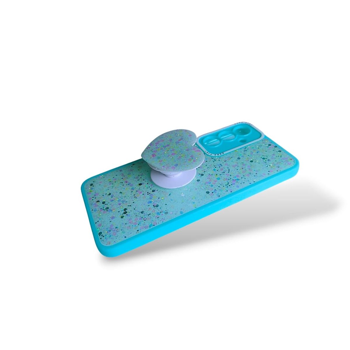 GENERICO - CARCASA PARA SAMSUNG S25 FE GLITTER BRILLO TURQUESA CON POP SOCKET