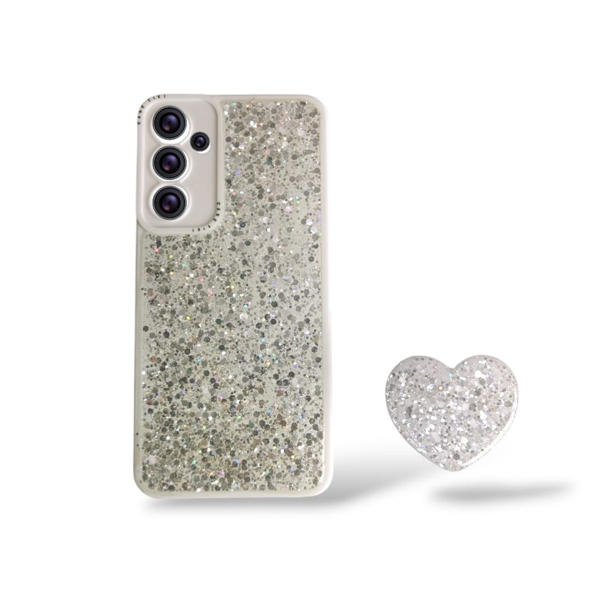 GENERICO - CARCASA PARA SAMSUNG S25 FE GLITTER BRILLO BLANCO CON POP SOCKET