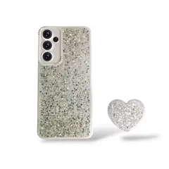GENERICO - CARCASA PARA SAMSUNG S25 FE GLITTER BRILLO BLANCO CON POP SOCKET