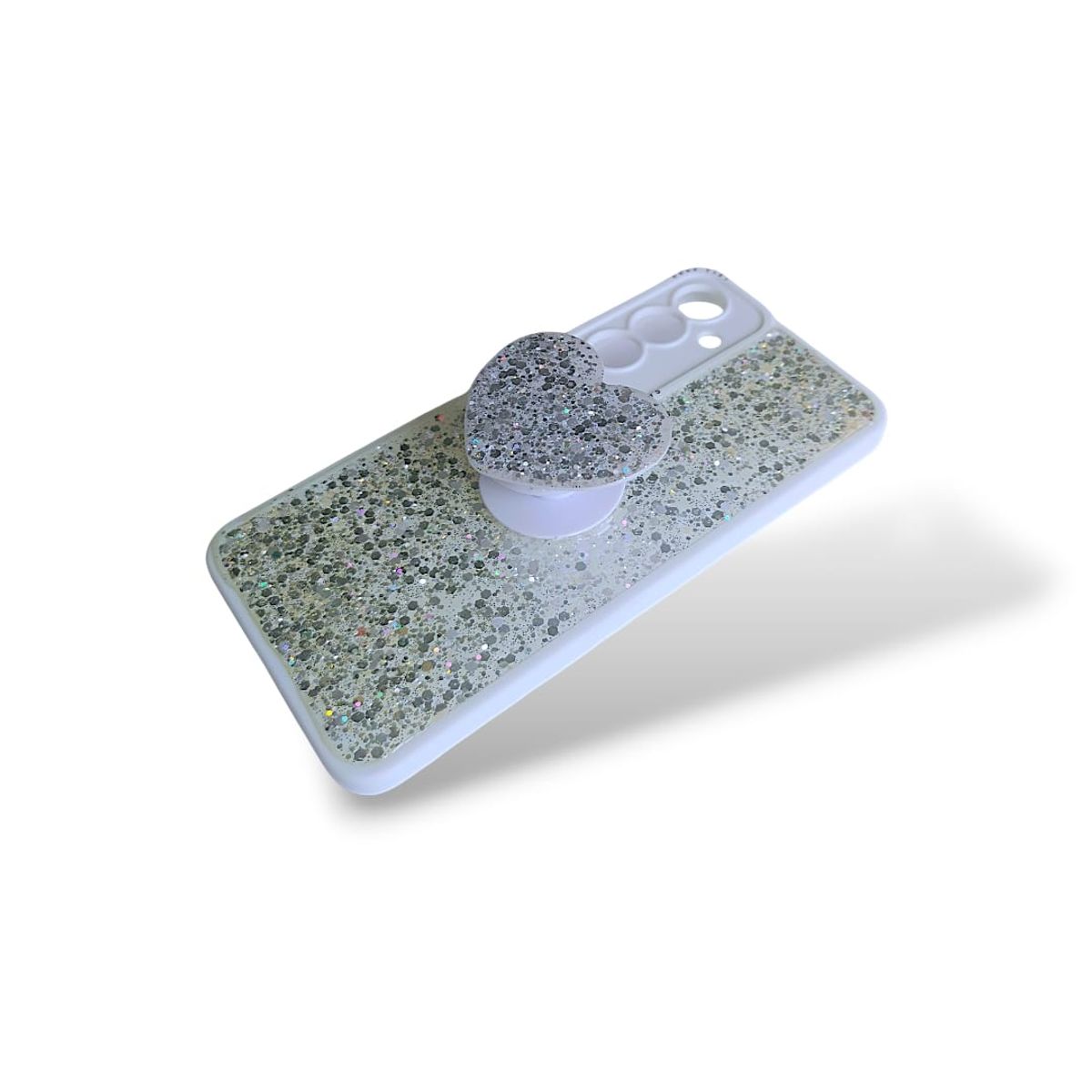 GENERICO - CARCASA PARA SAMSUNG S25 FE GLITTER BRILLO BLANCO CON POP SOCKET