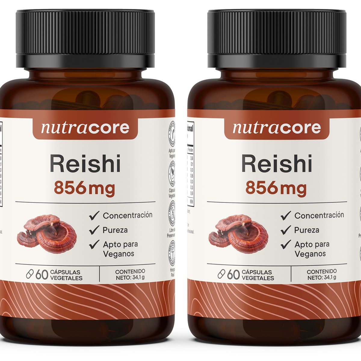 NUTRACORE - Reishi 856mg - Pack 2x60 Cápsulas Vegetales Natural  NutraCore