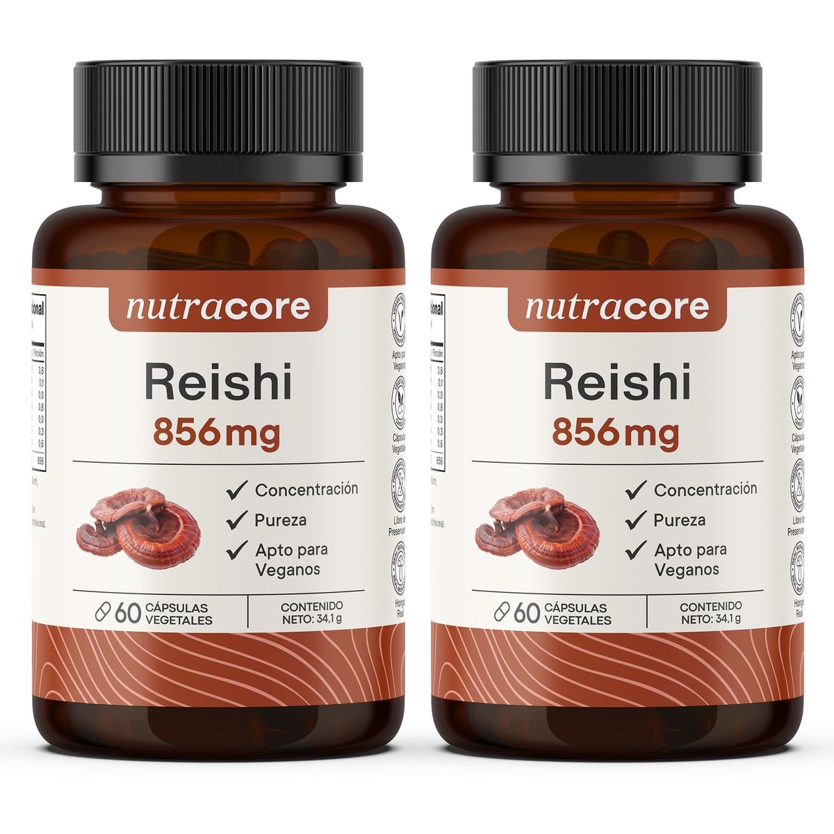 NUTRACORE - Reishi 856mg - Pack 2x60 Cápsulas Vegetales Natural  NutraCore