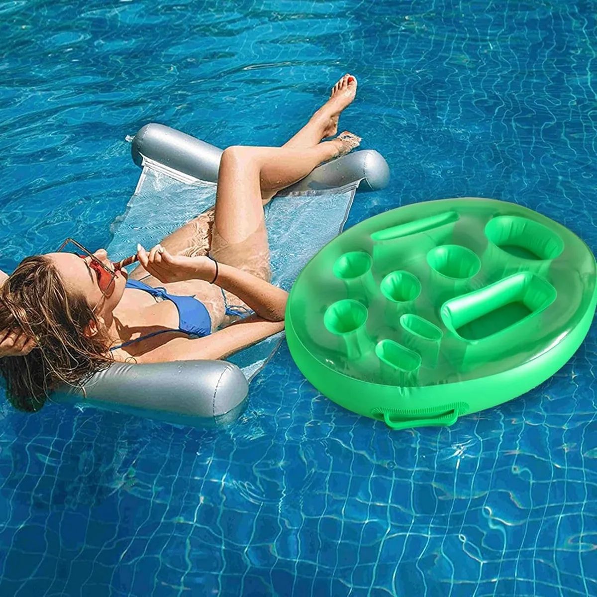GENERICO - Bandeja Flotante Inflable Para Comida Bebidas Piscina verde