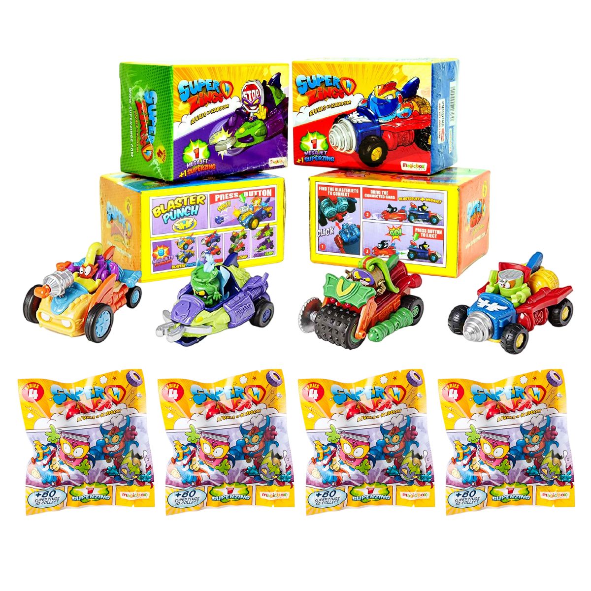 GENERICO - SUPERZINGS PACK 4 MEGAJETS + 4 SOBRES SERIE 4