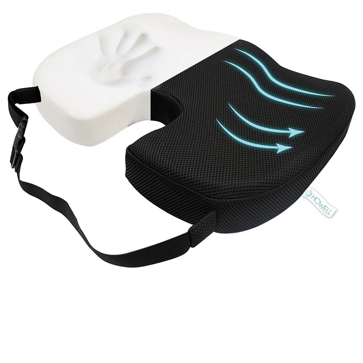 GENERICO - Cojín Lumbar Ortopédico Viscoelástico Asiento Color Negro