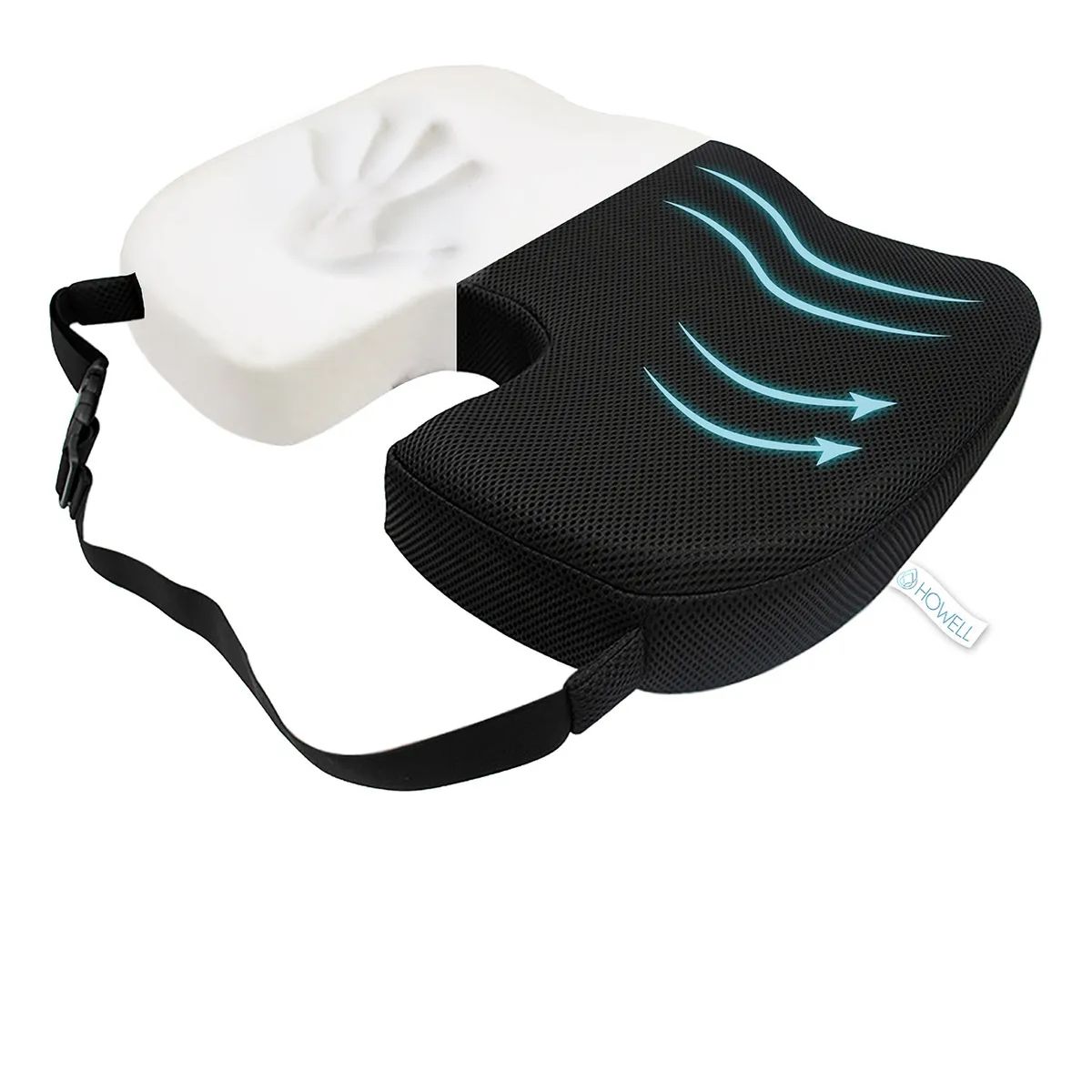 GENERICO - Cojín Lumbar Ortopédico Viscoelástico Asiento Color Negro