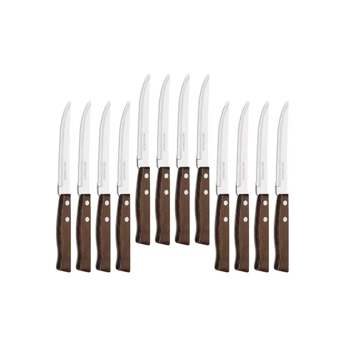 GENERICO - Pack 12 Cuchillos Acero Cubiertos Madera Asado