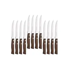 GENERICO - Pack 12 Cuchillos Acero Cubiertos Madera Asado