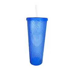 OEM - Vaso de Plástico Duro Con Tapa y Bombilla Azul