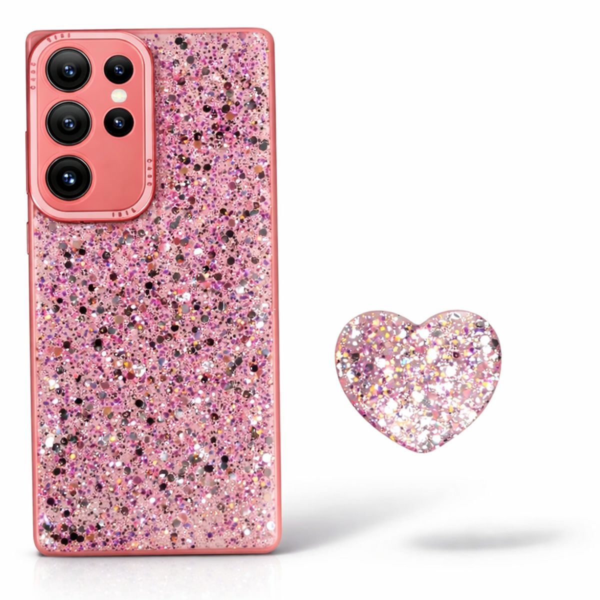 GENERICO - CARCASA PARA SAMSUNG S25 ULTRA GLITTER BRILLO ROSA CON POP SOCKET
