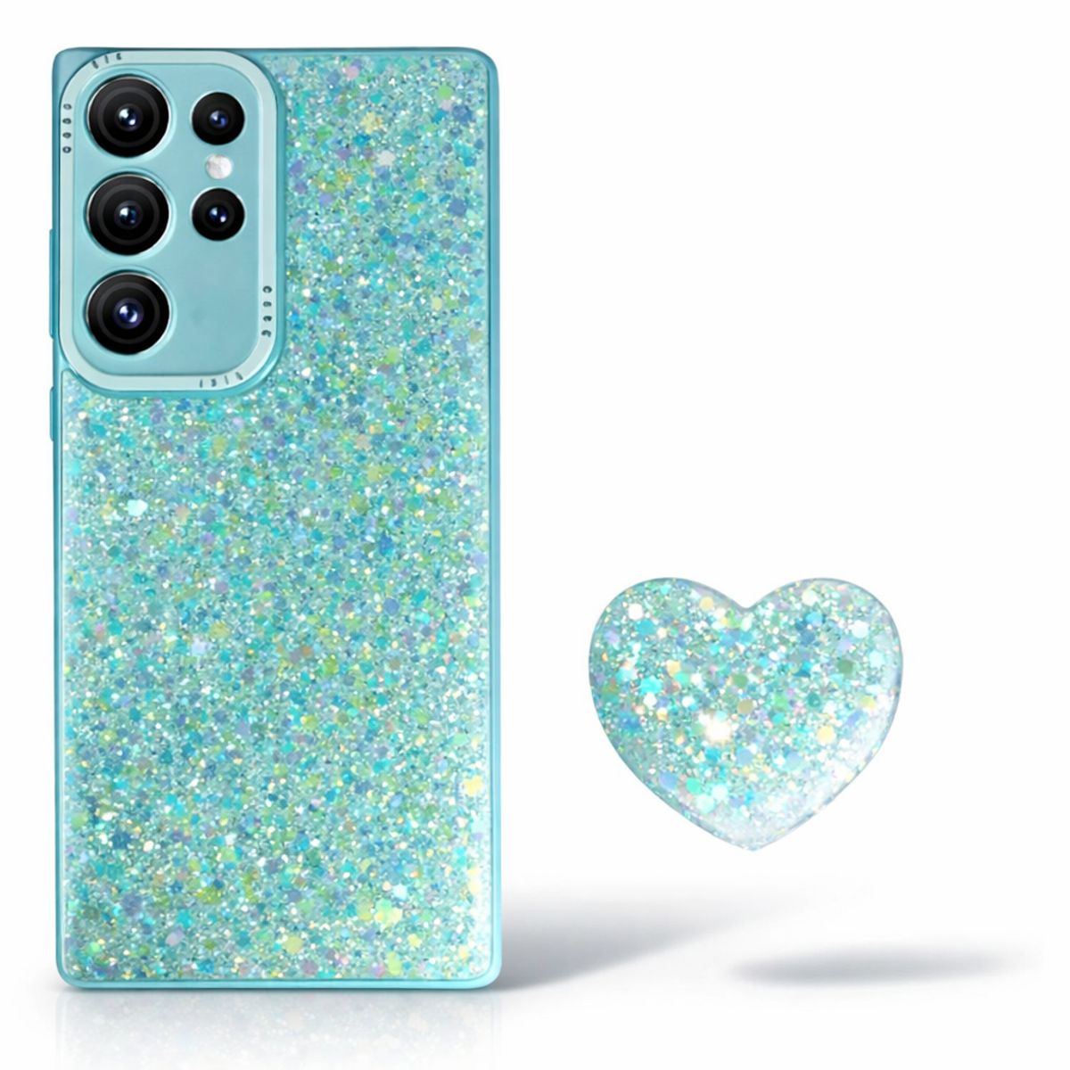 GENERICO - CARCASA PARA SAMSUNG S25 ULTRA GLITTER BRILLO TURQUESA CON POP SOCKET