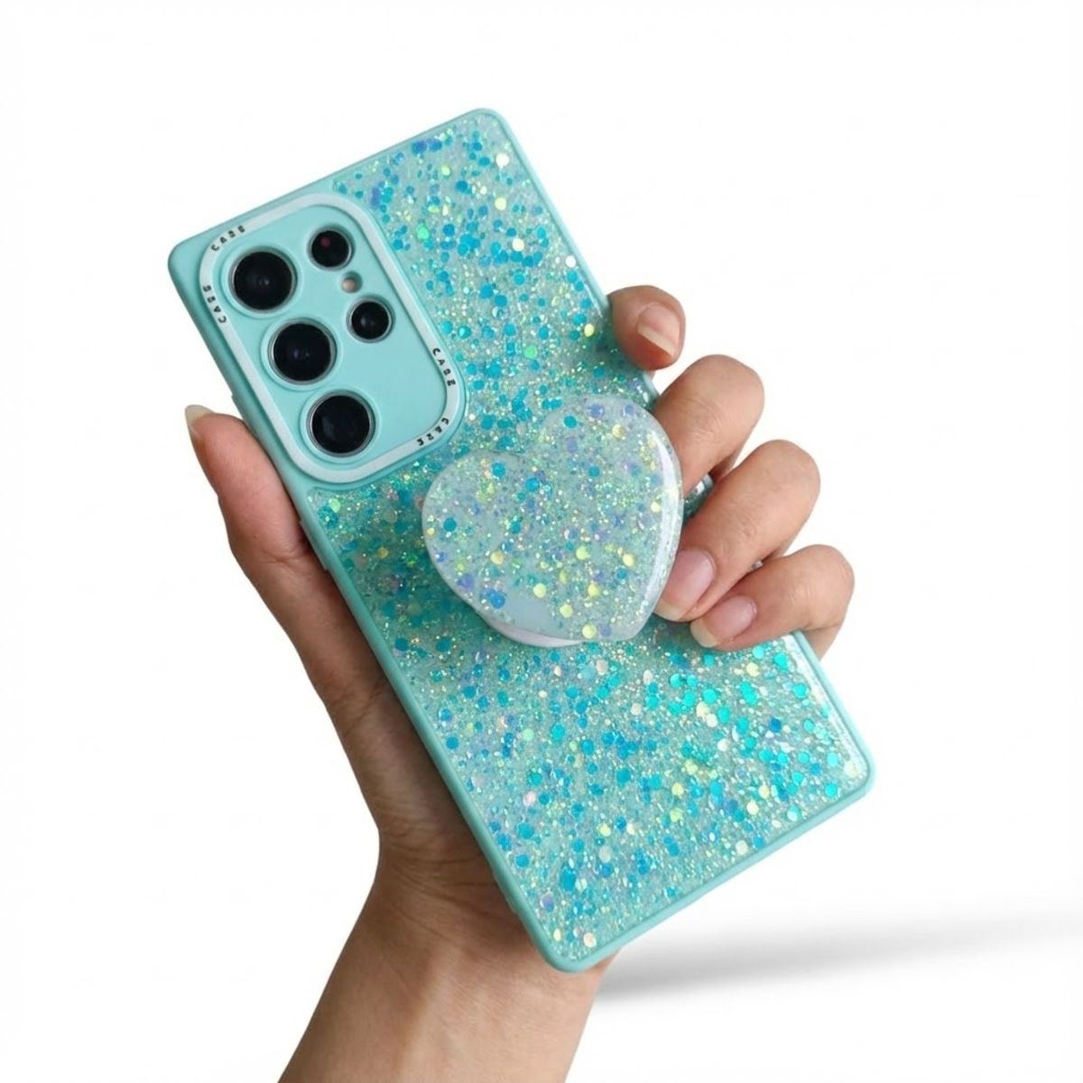 GENERICO - CARCASA PARA SAMSUNG S25 ULTRA GLITTER BRILLO TURQUESA CON POP SOCKET