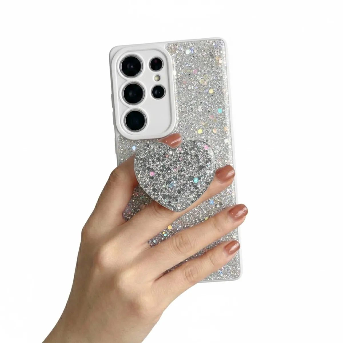 GENERICO - CARCASA PARA SAMSUNG S25 ULTRA GLITTER BRILLO BLANCO CON POP SOCKET