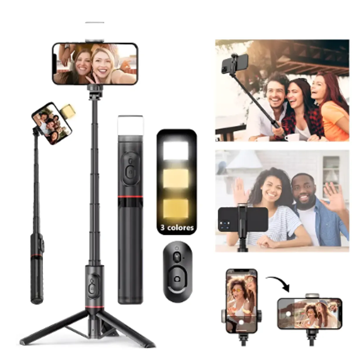 GENERICO - Selfies Stick Con Trípode Bluetooth Control Remoto Led