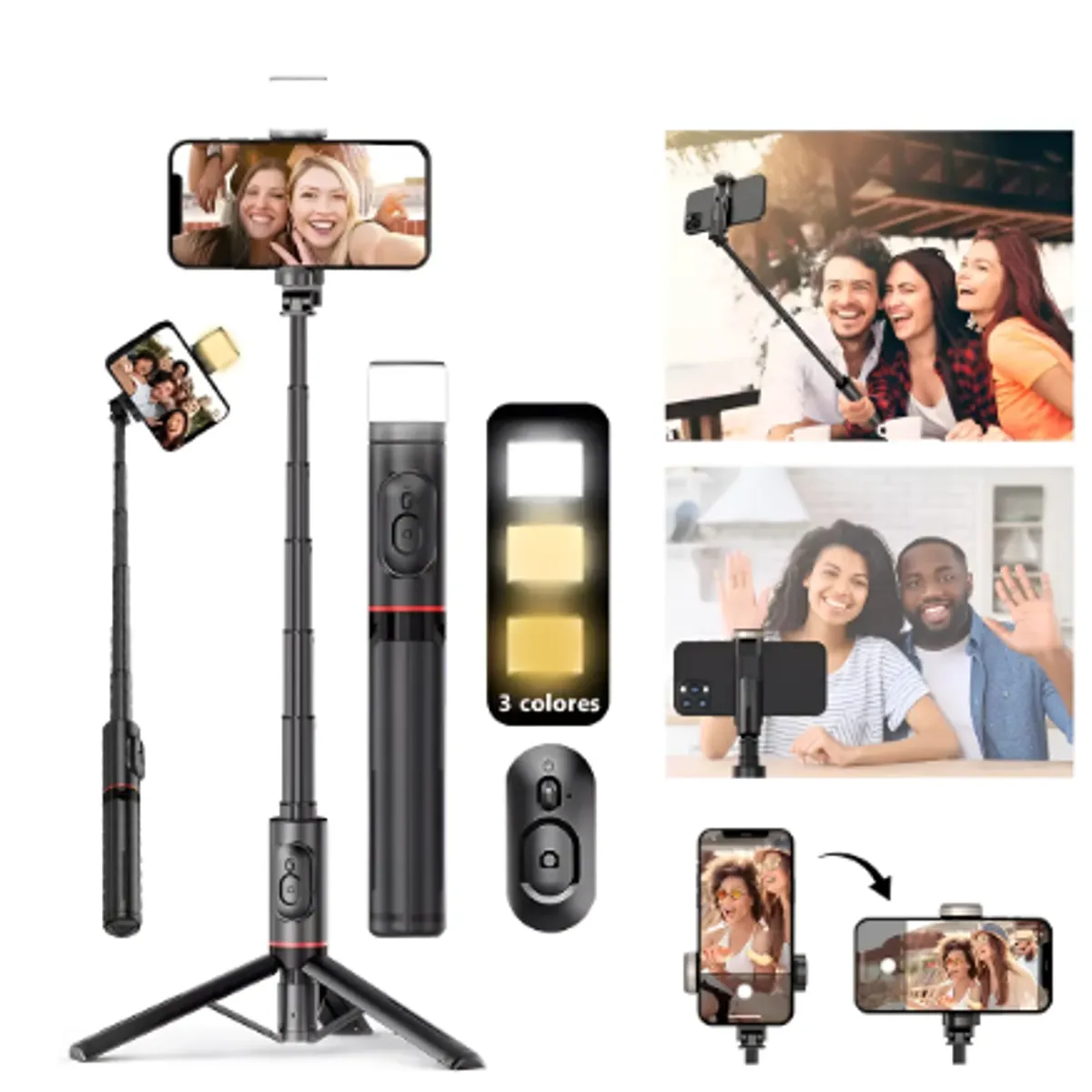 GENERICO - Selfies Stick Con Trípode Bluetooth Control Remoto Led