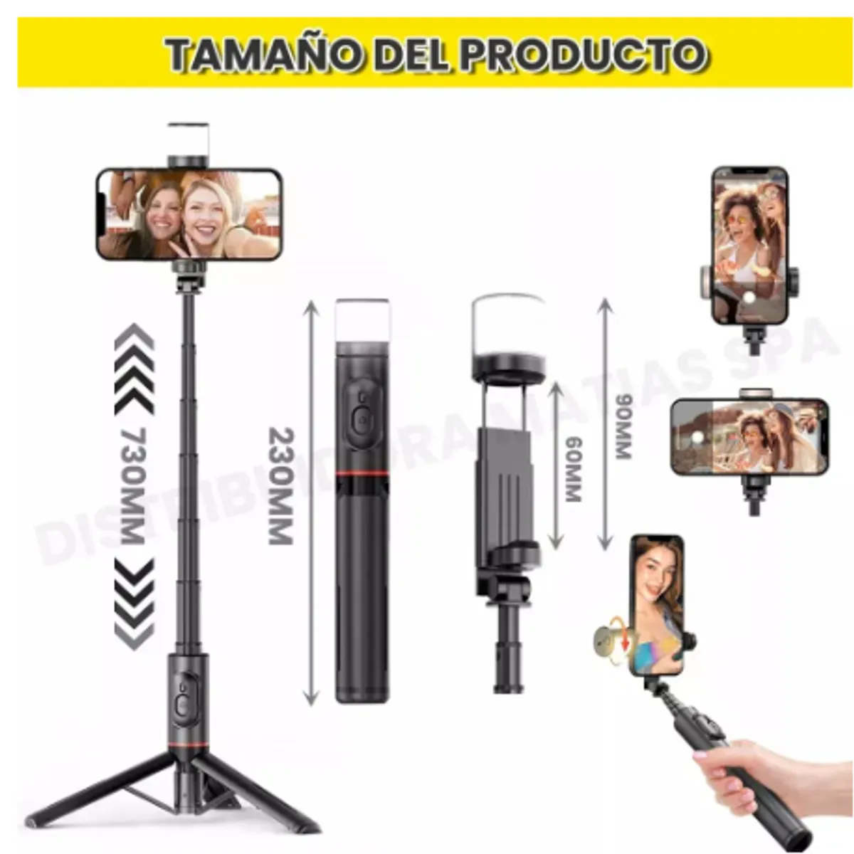 GENERICO - Selfies Stick Con Trípode Bluetooth Control Remoto Led