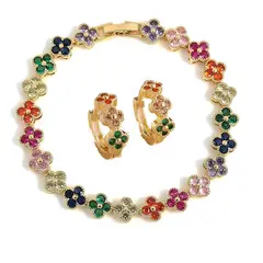LUXURYJOYAS - Conjunto Pulsera Y Pendientes Oro 18kt Bañado Gemas