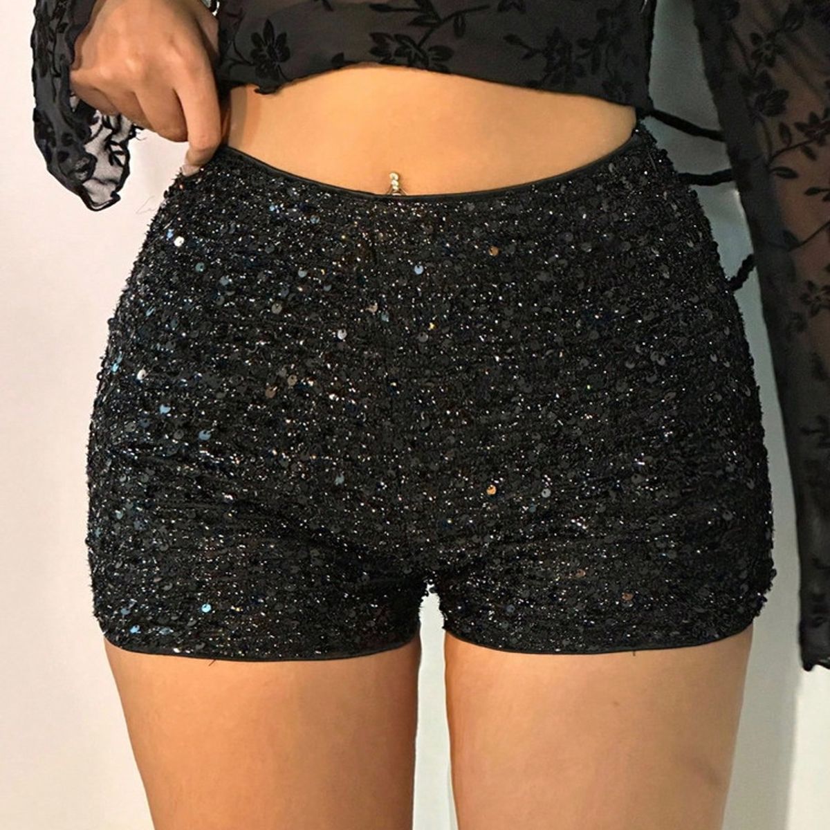 VARIOS - Shorts Lentejuelas Black Sparkle Night Negro She Shines