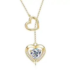 LUXURYJOYAS - Collar Corazones Enlazados Diamante Oro 18k sobre Plata S925 Certificado