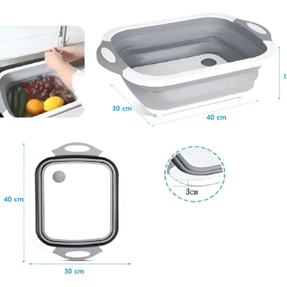 GENERICO - Tabla Para Picar 3 En 1 Silicona Plegable Cocina Multiuso