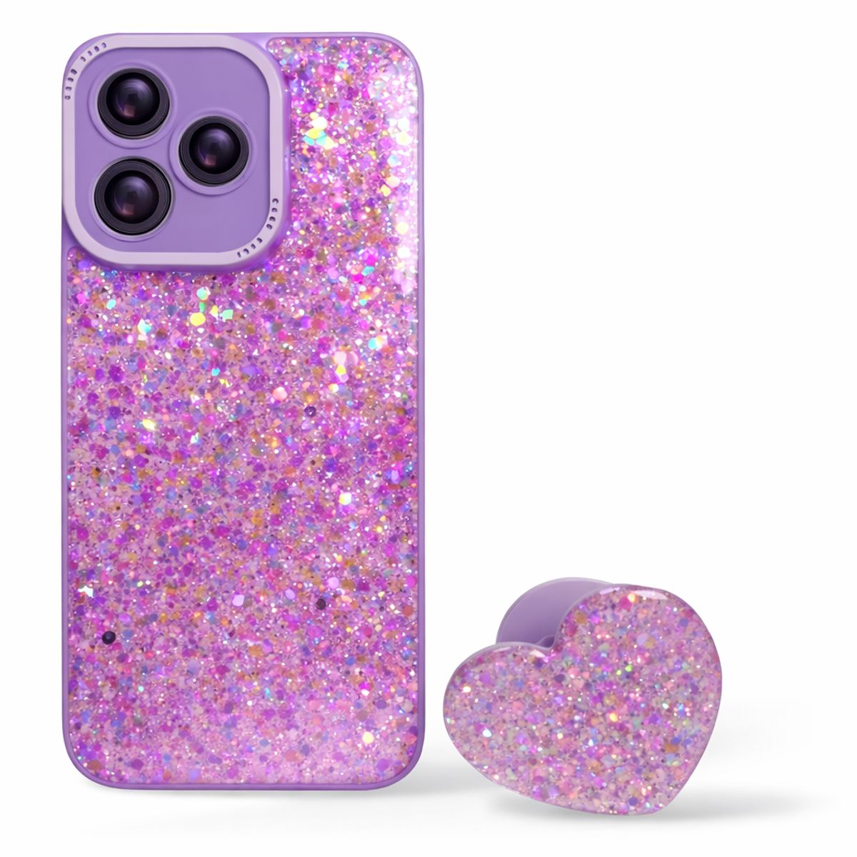 GENERICO - CARCASA PARA HONOR 400 LITE GLITTER BRILLO LILA CON POP SOCKET