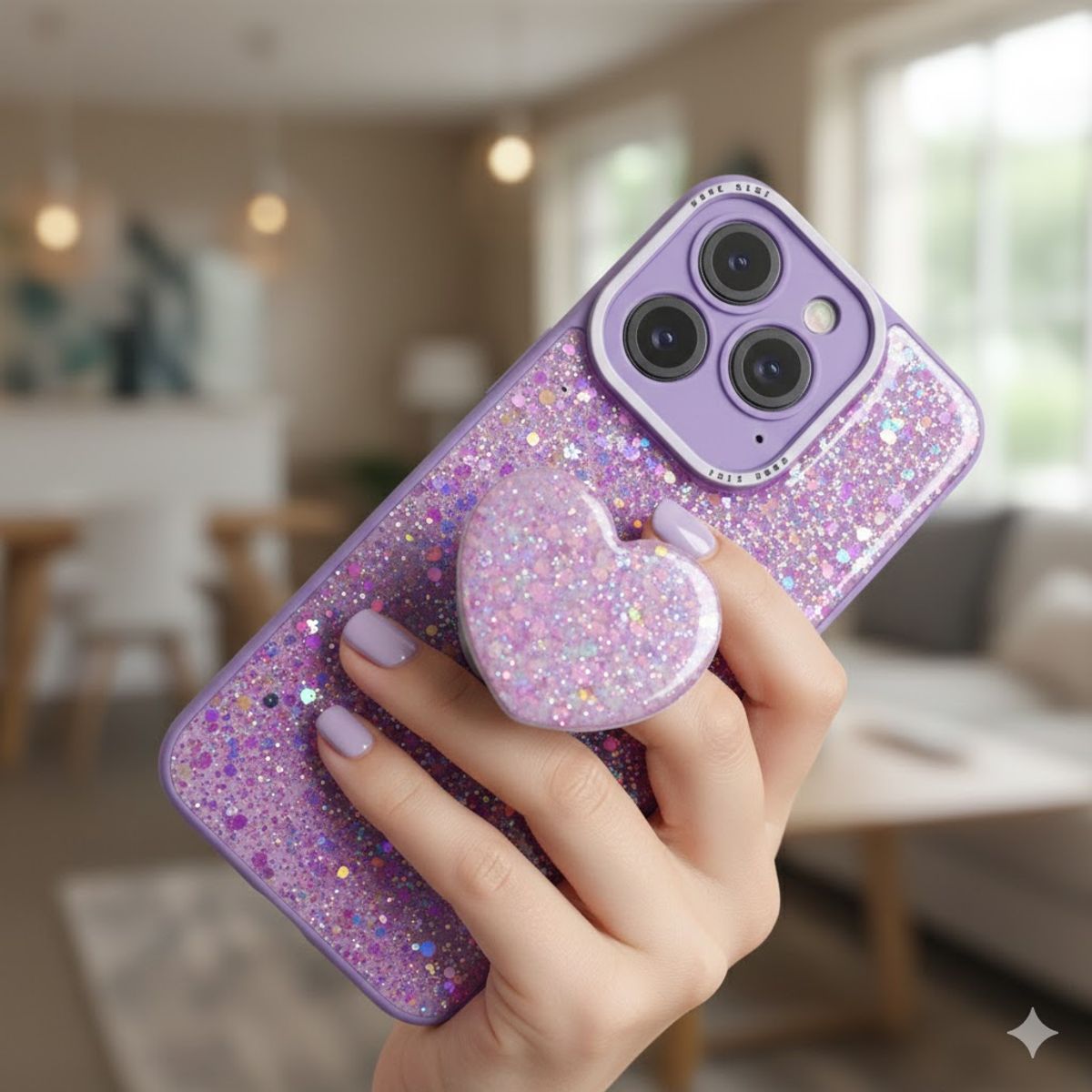 GENERICO - CARCASA PARA HONOR 400 LITE GLITTER BRILLO LILA CON POP SOCKET