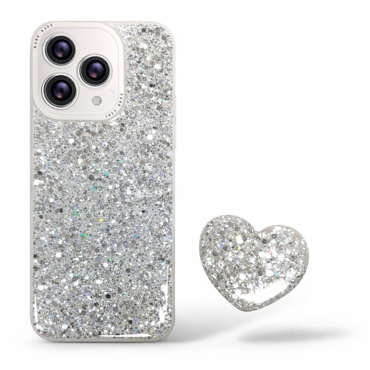 GENERICO - CARCASA PARA HONOR 400 LITE GLITTER BRILLO BLANCO CON POP SOCKET