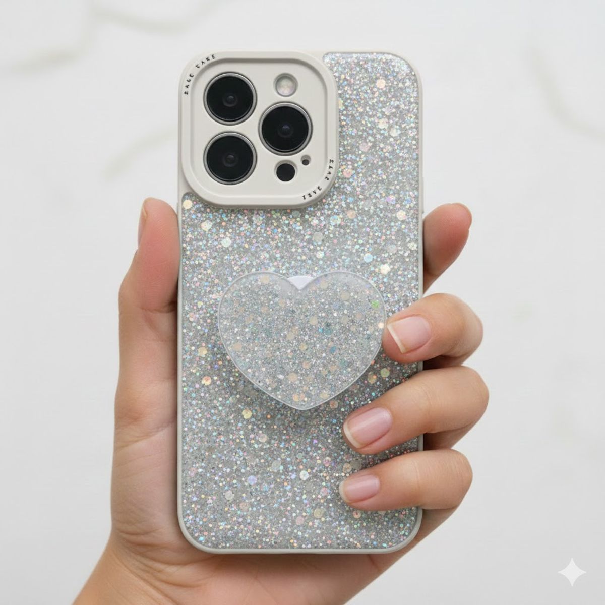GENERICO - CARCASA PARA HONOR 400 LITE GLITTER BRILLO BLANCO CON POP SOCKET