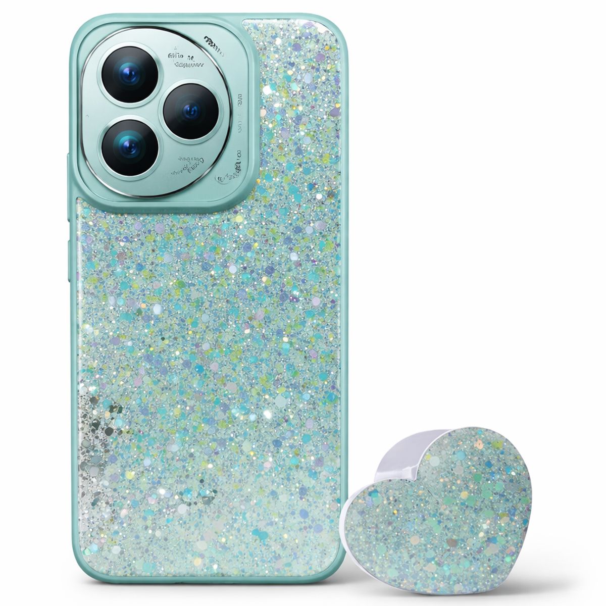 GENERICO - CARCASA PARA HONOR 400 LITE GLITTER BRILLO TURQUESA CON POP SOCKET